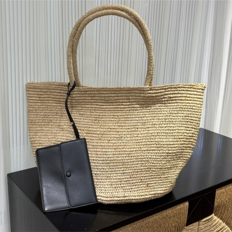 Women'S Raffia Bags - 수제 천연 라피아 토트백과 양가죽 파우치,