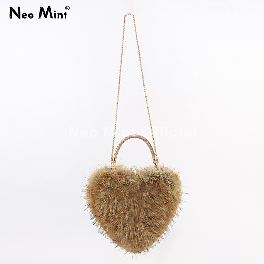 Women Bags Ru - 네오 민트 럭셔리 인조 너구리 털