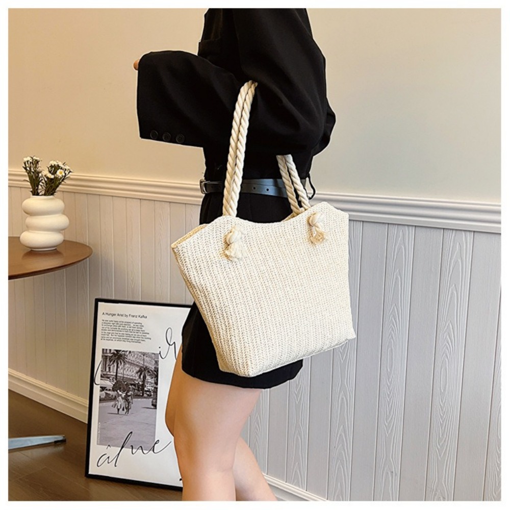 새로운 여름 비치 토트백 대용량 라피아 보헤미안 숄더백 - Women'S Raffia Bags 리뷰 및 가격